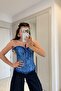 Santa Navy Blue Textured Britli Corset - 3