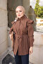 Brown Shoulder Ruffle Waist Tie Shirt - 5