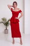 Women's Peplum Skirt Blouse Double Set Off-Shoulder Red - 4