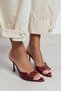 Renata Burgundy Patent Leather Open Toe Women's Thin Heeled Slippers - 7
