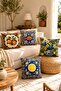 Checkered Lemon and Vase Patterned 4-Piece Throw Pillow Cover Set - 2