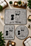 Non-Slip Based Washable 3-Piece Round Gray Bath Mat and Toilet Set with Cat Pattern Bathroom Rug - 3