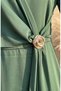 Satin Fabric Hijab Evening Dress with Brooch on the Waist 5811-03 Green - 4