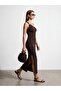 90270 Accessory Detailed Midi Knitwear Dress-Dark Brown
