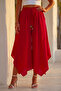 Red Pocketed, Lined, Elastic and Tie-Waist, Wide Leg, Casual Cotton Woven Trousers 98 66 - 3