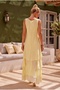 Italian Lemon V-Neck Sleeveless Lined Washable Segmented Collar Sequined Silk Woven Dress 120 60 - 6