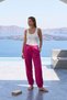 Women's Fuchsia Lace-Up Comfortable Pants Elastic Waist Summer Lightweight Fabric Daily Casual Palazzo Trousers