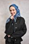 Cotton Polyester Soft Scarf Blue Lilium Patterned Non-Slip Textured 90X90 - 2
