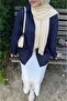 Navy Blue Oversize Cotton Linen Shirt with Pockets Trendy Loose Drop Shoulder Women's - 3