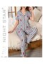 Venus 5 Button Heart Patterned Striped Pajama Set - 2