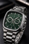 Men's Silver Metal Band Analog Wrist Watch with Green Dial Calendar Display - Silver - 2