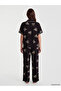 Black Shirt Collar Patterned Women's Pajama Set - 4
