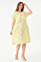 Yellow Italian Floral Patterned Double Side Pocket Dress 38 - 44 Size - 4