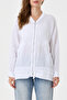 White Italian 100% Linen Low Sleeve Zippered Oversize Linen Jacket Blouse with Tie at Hem Size 40 - 44 - 5
