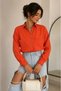Women's Orange Cotton Linen Double Pocket Wooden Button Oversize Loose Oval Cut Long Sleeve Shirt - 3