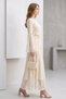 Ecru Lace Flounce Sleeve Evening Dress - Stylish Dress with Belt - 6