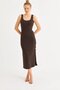 Women's Brown Button Detailed Camisole Midi Dress - 4