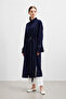 Women's Long Buttoned Belted Shirt 10753 Dark Blue - 3