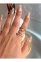 Women's Double Star Figure Zircon Stone Gold Color Adjustable Steel Ring