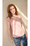 Powder Lace Collar Detailed Viscose Short Sleeve Pajama Set - 6