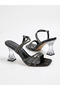 Women's Stone Detailed Transparent Heeled Spiral Strap Evening Dress Shoes