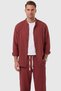 Burgundy 97% Cotton Muslin Fabric Breathable Summer High Collar Relaxed Fit Men's Shirt 2602620 - 5
