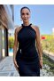 Black Halter Neck Dress with Side Buckle - 4