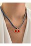 Braided and Eye Detail Steel Necklace Blue - 4