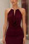 Aurelia Burgundy Long Evening Dress with Metal Accessories and Degaje Collar - 2
