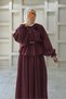 Dress Suit with Bow Collar and Skirt in Plum Color - 2