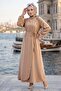Buckle Detailed Tied Ayrobin Dress Beige Hm2907 - 4