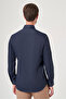 Navy Blue Hard Collar Long Sleeve Pocketless Slim Fit Flexible Water Repellent Shirt 1004260234 - 5