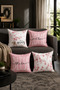 Pink Sakura Floral Written Runner and Set of 4 Decorative Throw Pillow Covers - 4