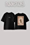 Cat Rug Design Back Printed Cotton Black Oversize T-Shirt