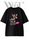 Biker Girl Design Printed Unisex Black Oversize T-Shirt