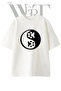 Yin Yang Paws Design Printed Unisex White Oversize T-Shirt