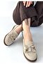 Boriy Premium Beige Leather Powder Suede Tasseled Ballerinas - 2