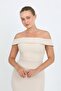 Beige Madonna Collar Slit Double Fabric Midi Dress Tns-9004 - 3