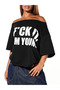 Women's I Am Young Printed Boat Neck Off Shoulder 100% Cotton T-Shirt - 6