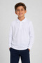 Unisex Kids' Gray Melange Long Sleeve Polo Collar Plain Basic T-Shirt - Comfortable Cotton Fabric Suitable for Daily and School Use - 3