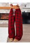 Plaid Patterned Lace-Up Relaxed Fit Wide-Leg Sweatpants / Pajama Bottoms - 7
