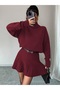 Women's Turtleneck Knitwear Sweater with Pleated Mini Skirt Knitwear Top and Bottom Set - 2