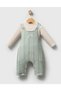 Baby Boy Green Color Striped Jumpsuit Salopet and Bodysuit