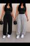 Two Pieces Black Gray Straight Leg Track Pants Baggy