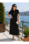 Timeless Elegance - Women's Collared Gold Button Detailed Midi Modal Summer Dress - 3