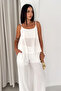 Women's Black Lined Strap Blouse and Wide-Leg Pants Two-Piece Set - 4