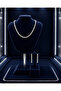 Silver Zircon Stone Necklace Earrings Gift Boxed Jewelry Set with Wooden Box