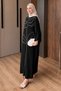 Women's Embroidered Linen Bat Sleeve Dress - 3