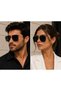 Unisex Gold Metal Square Oversize Sunglasses Black Glass Uv400 Protected