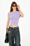 Azuran women's soft and flexible fabric one shoulder open smocked detailed body-fitting lilac blouse
